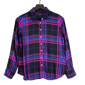 Banana Republic PXS Petite Dillon Classic Fit Plaid Button Shirt Black Pink